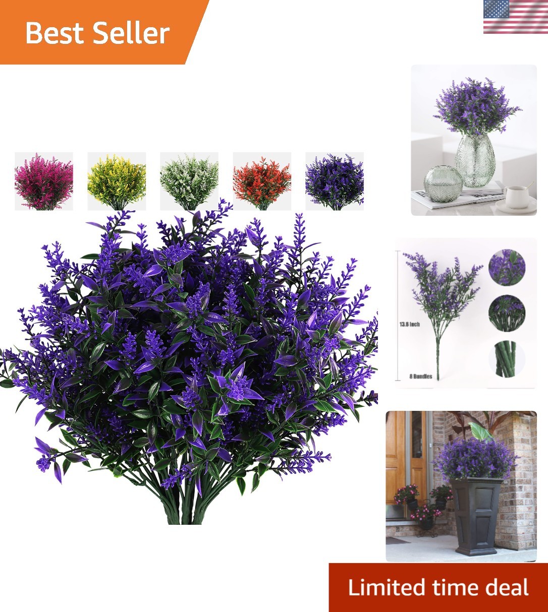 Vibrant Purple Lavender Fake Shrubs – 8 Bundles for Weddings & Everyday Decor