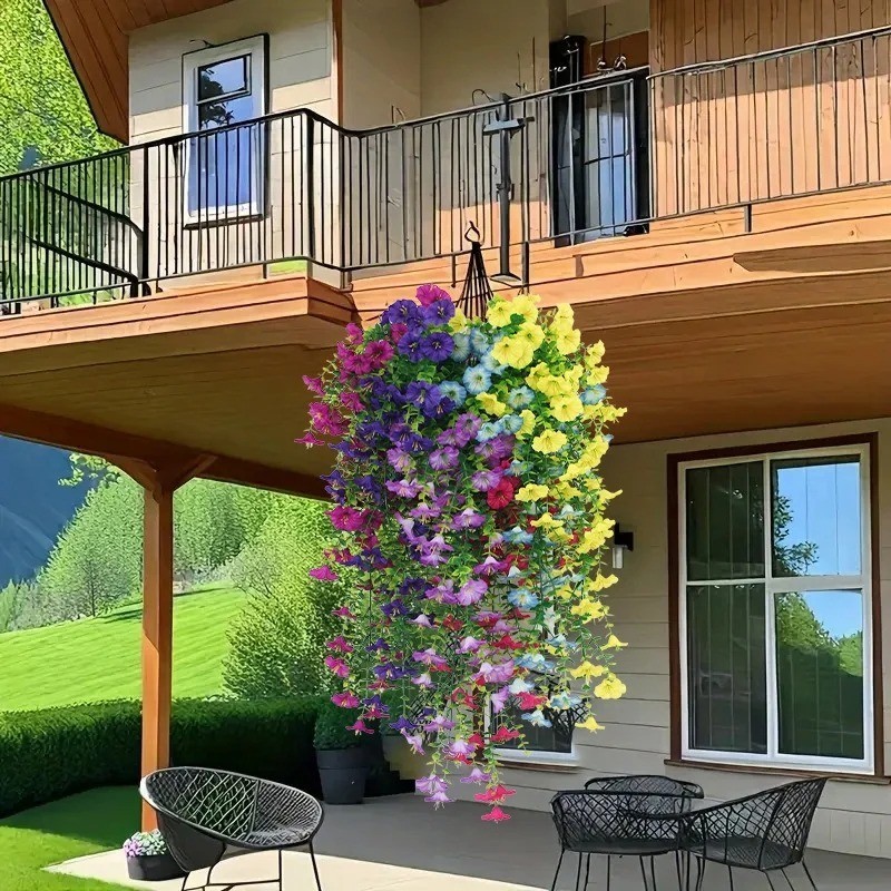 1PCS Artificial Morning Glory Vines UV Resistant Hanging Flowers Outdoor Decor