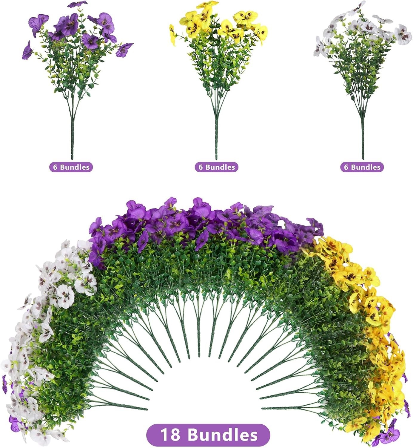 18 Pcs Artificial Flowers for Outdoors, UV Resistant Faux Silk Pansy Flowers,…