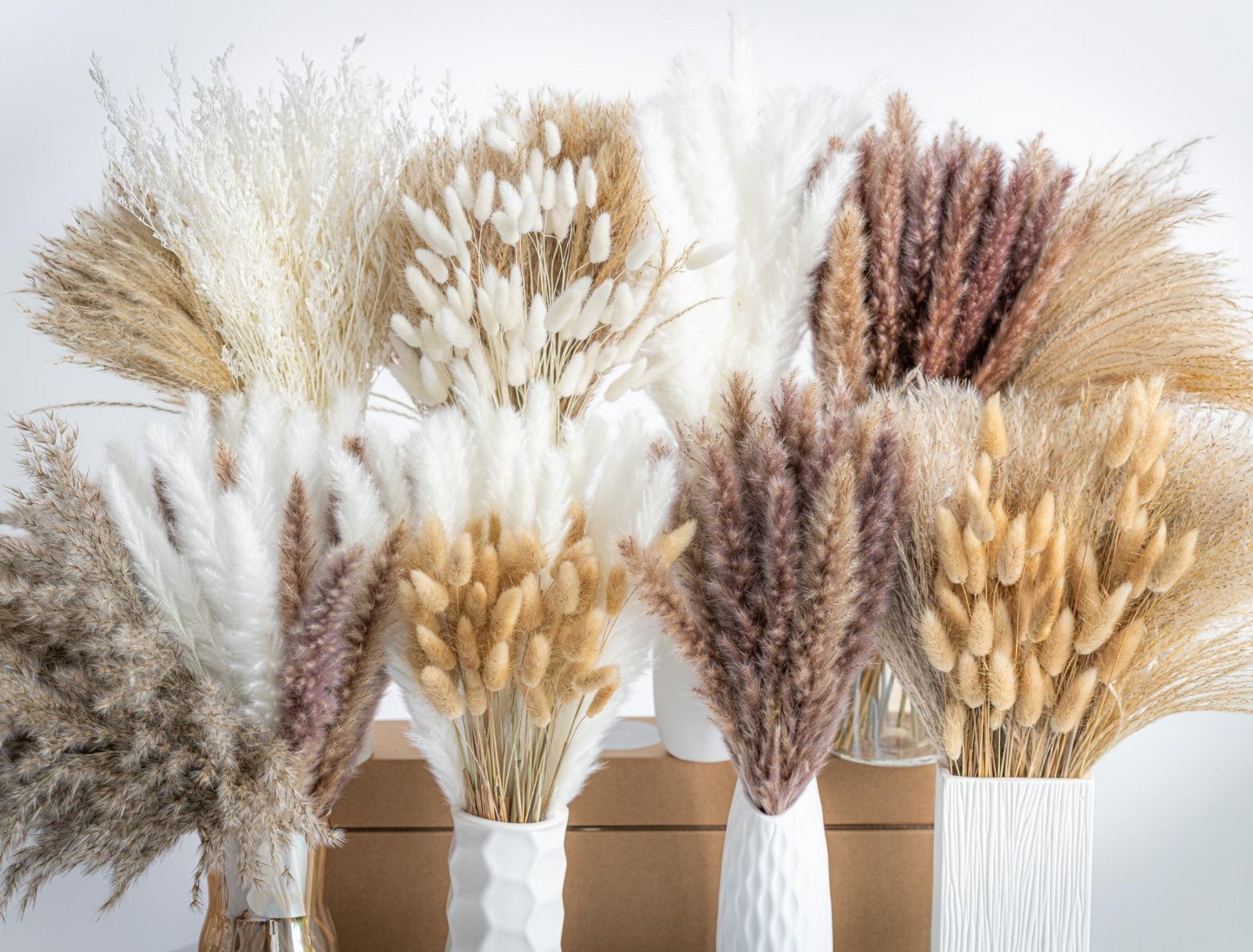 650PCS Dried Pampas Grass Bouquet – Boho Home Decor, Wedding Floral Arrangements