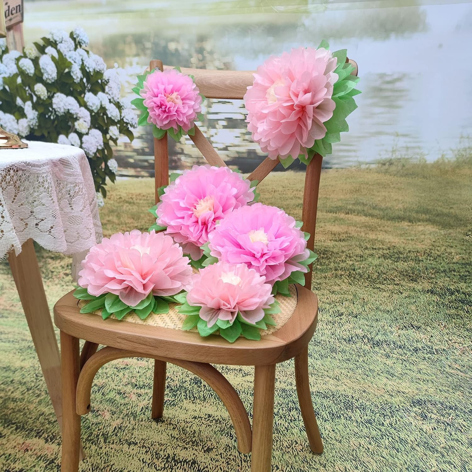 Pinks Flowers Decoration (11”-7” Assorted) 6 Pcs Artificial Tissue Paper Peony