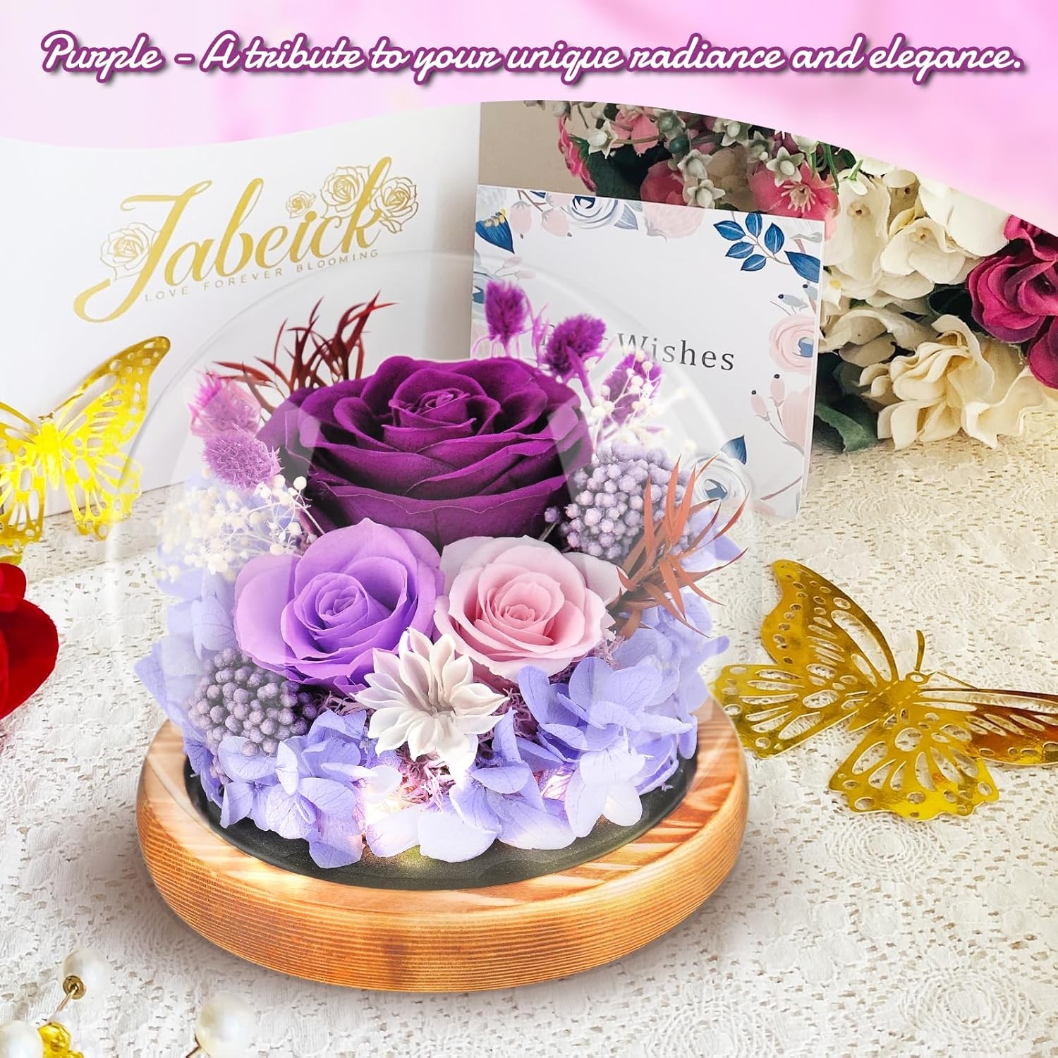 Preserved Flowers Rose in Glass Dome Forever Flowers Valentines Day Gifts for He