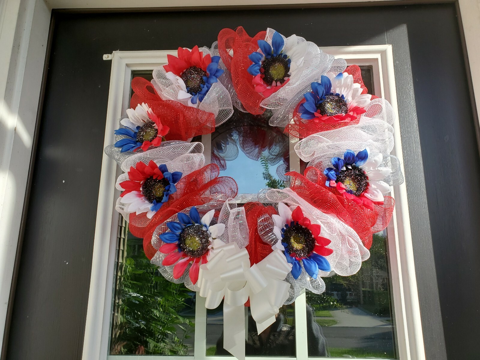 RED BLUE WHITE Deco Mesh PATRIOTIC Wreath Wall Decor Decoration 4th of July BOW