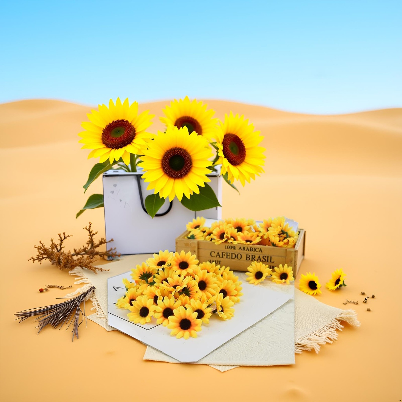 100 Pcs Artificial Sunflower Heads, Yellow Artificial Flower Heads Mini Fake …