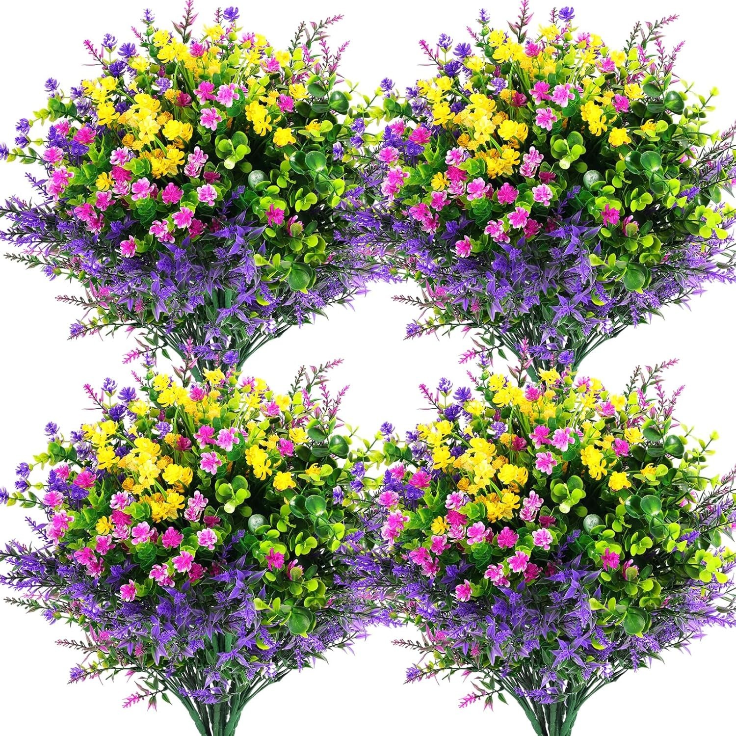Colorful Artificial Flowers Set – 12 Pcs Outdoor Decor in Fuchsia, Yellow, Green