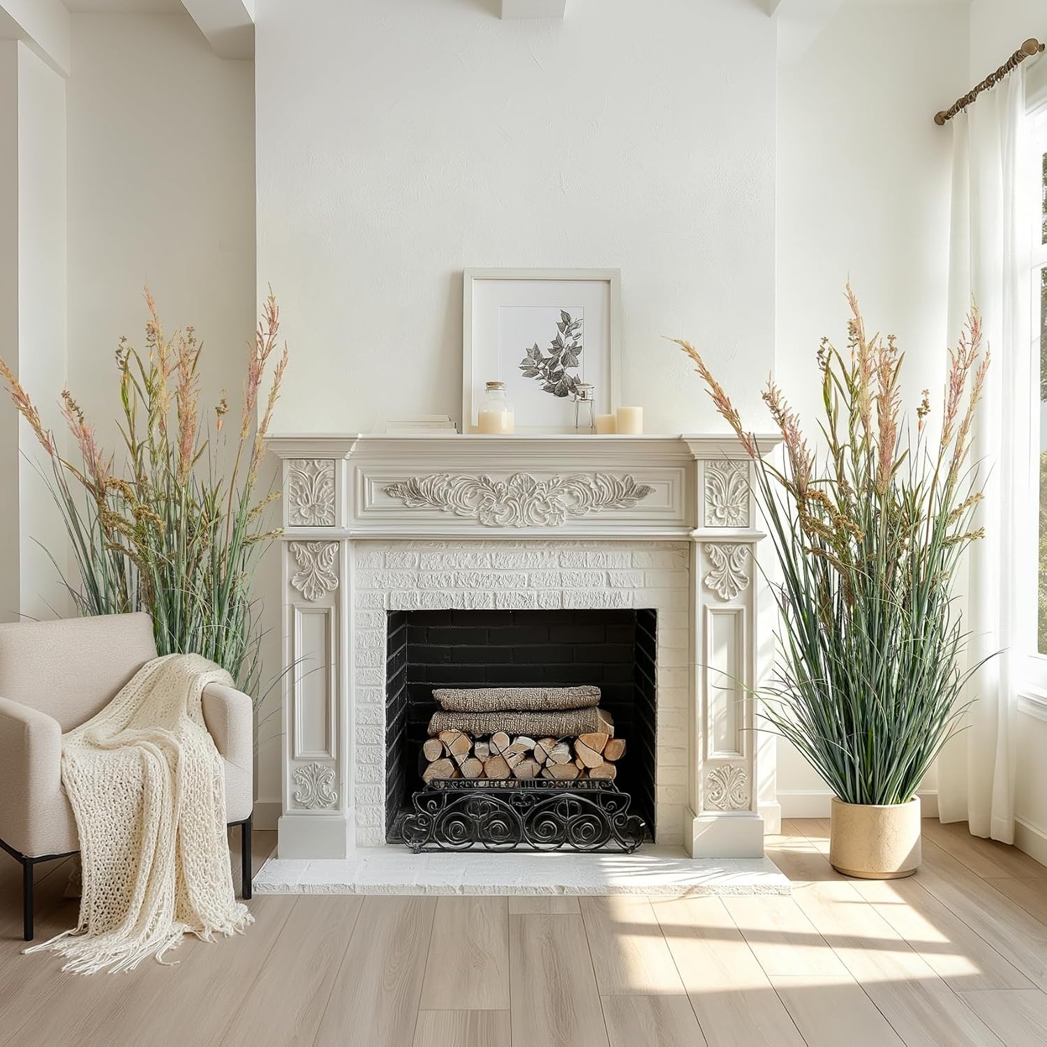 2 Pack Faux Plastic plantas Synthetic Pampas Grass Indoor Outdoor Realistic