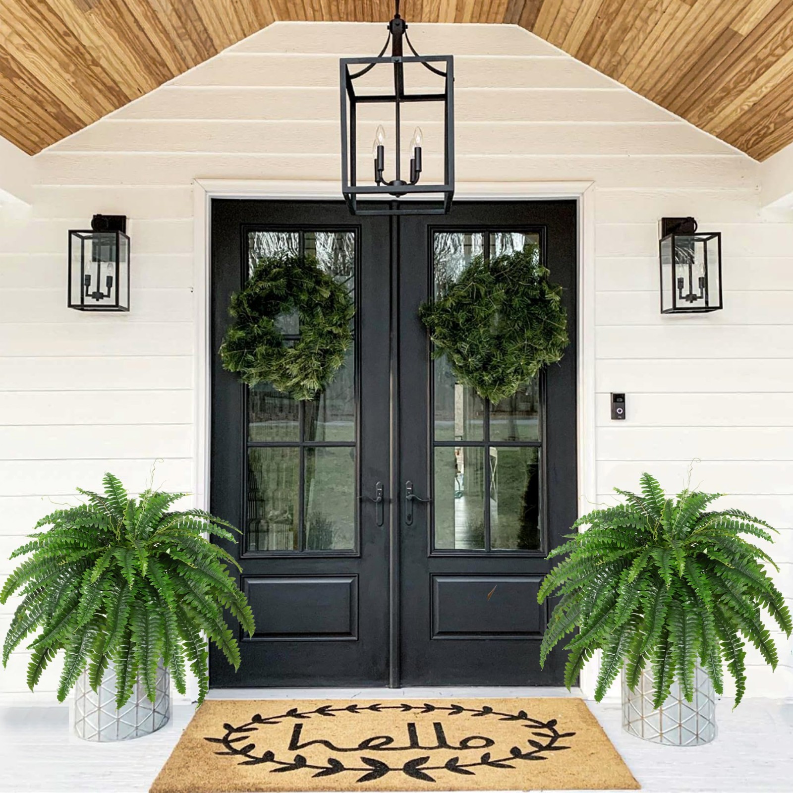 Large Artificial Boston Fern Bush Set of 2 – 45″ Faux Ferns for Home & Garden De