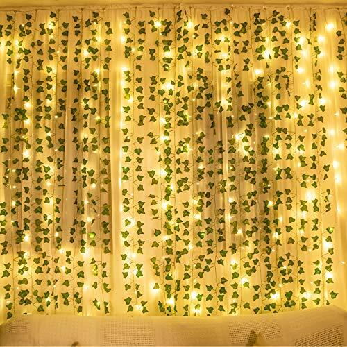 84Ft 12 Pack Artificial Ivy Leaf Plants Vine with 80 LED String Light,Green V…