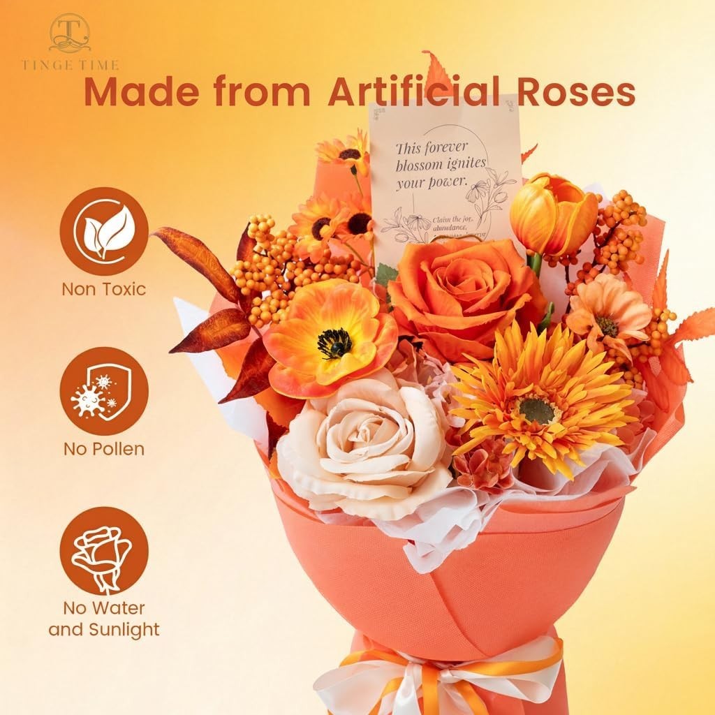 Tinge Time Preserved Flower Bouquet, Orange Artificial Flowers