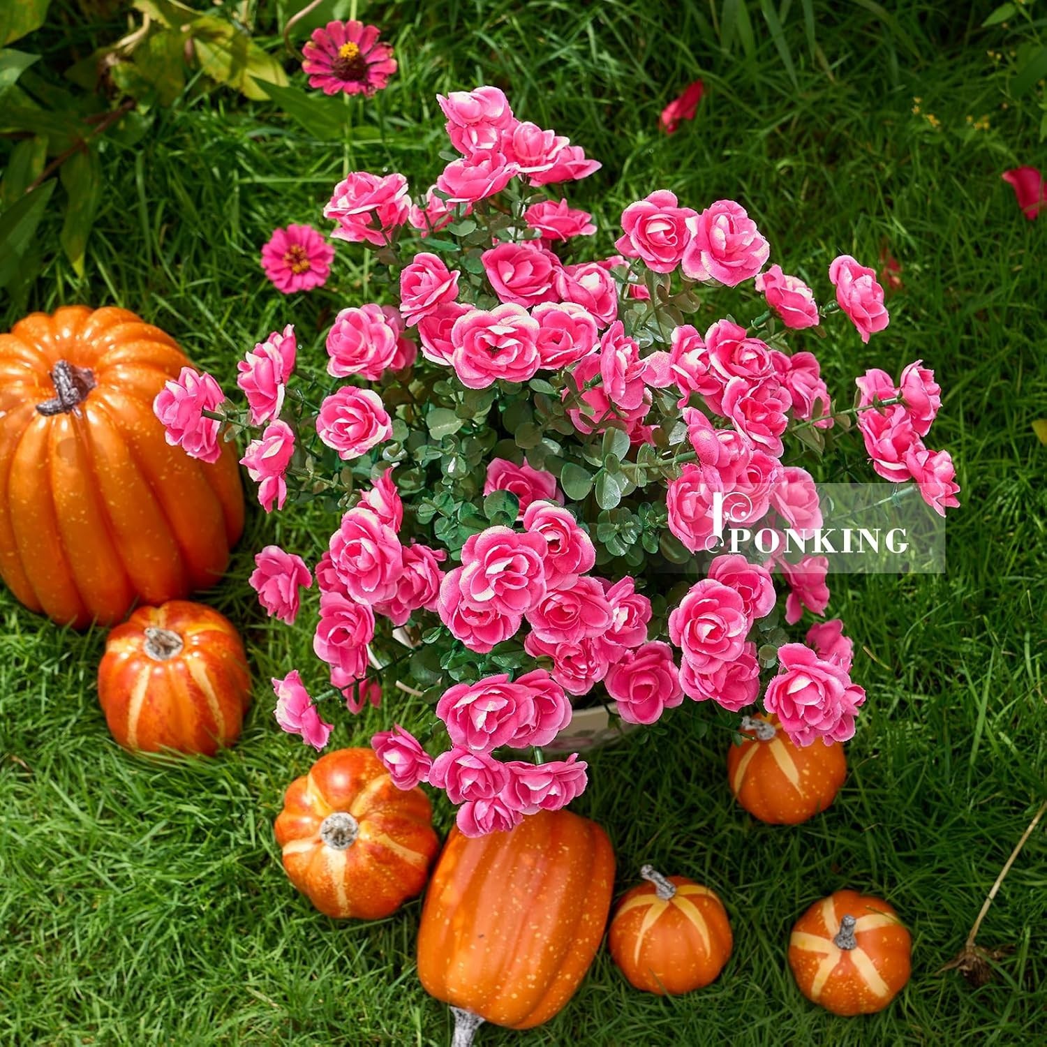 Charming 6 Bundles of UV Resistant Fuchsia Artificial Flowers for Outdoors