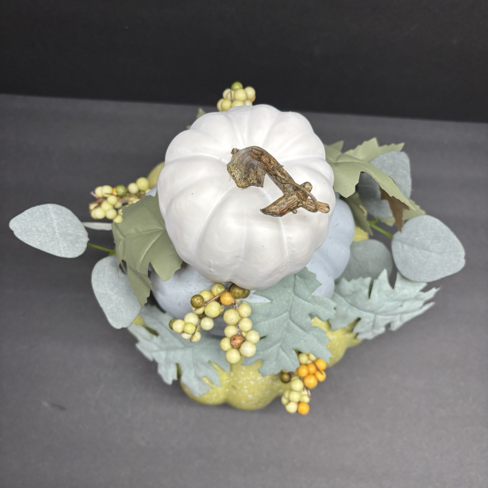 Artificial Pumpkin Fall Decor  – Stacked Pumpkins with Berries & Leaves