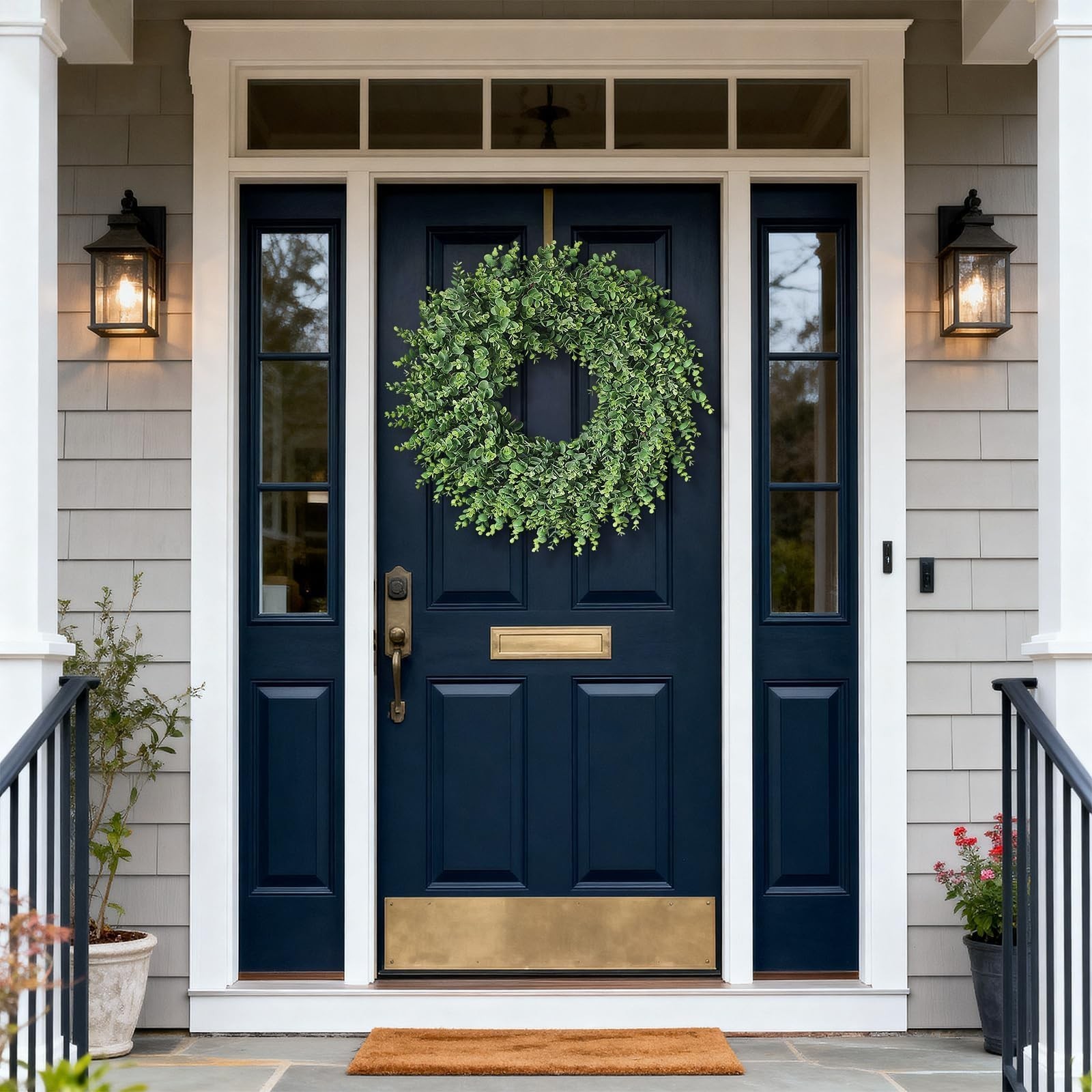 24″ Soft Textured Eucalyptus Wreath – Realistic Faux Greenery for Home Decor, Fr