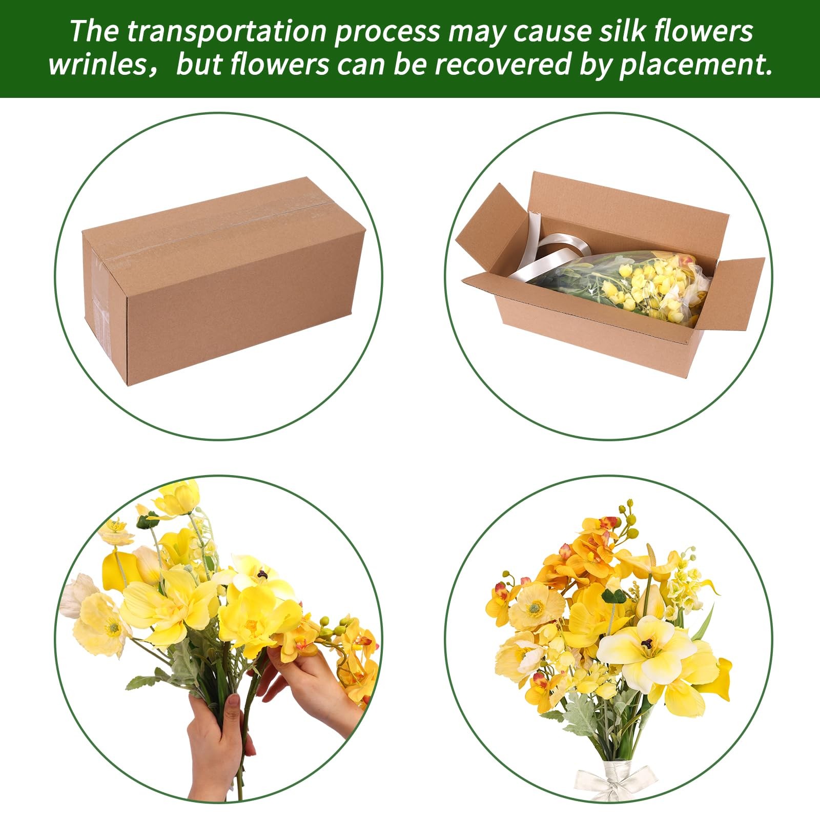 Yellow Artificial Fake Flowers For Vase Silk Faux Wedding Bouquet Centerpiece