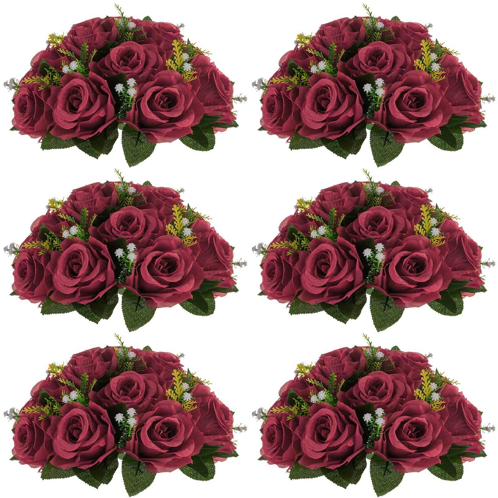 NUPTIO Flower Ball Arrangement Bouquet – 6 Pcs 9.5 inch Diameter Burgundy Fak…