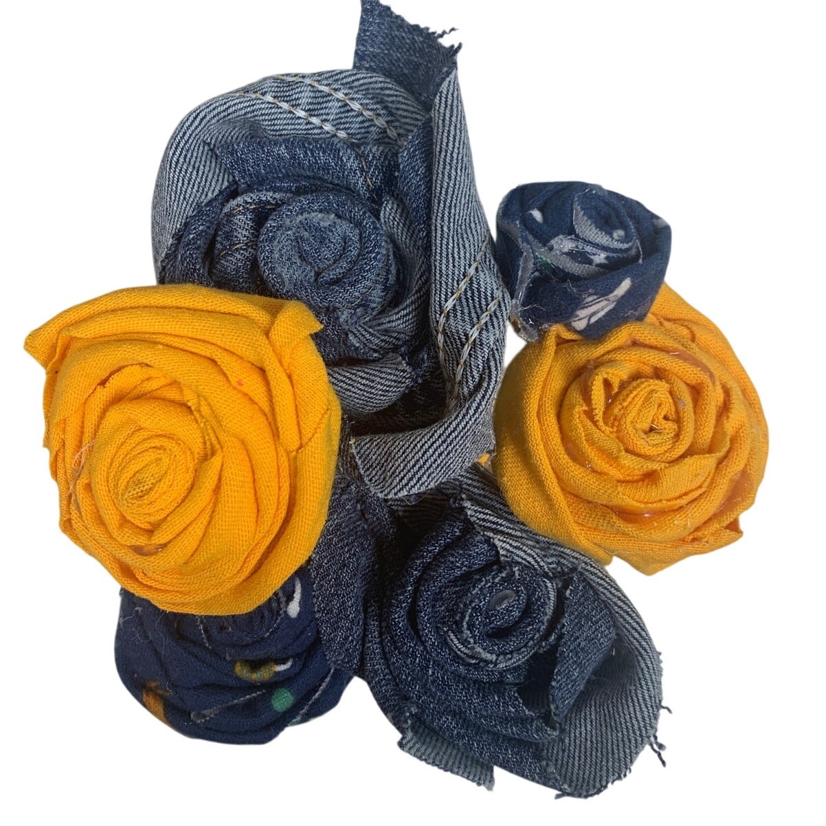 Half Dozen Handmade Upcycled Denim Tee Shirt Fabric Mothers Day Rose Bouquet