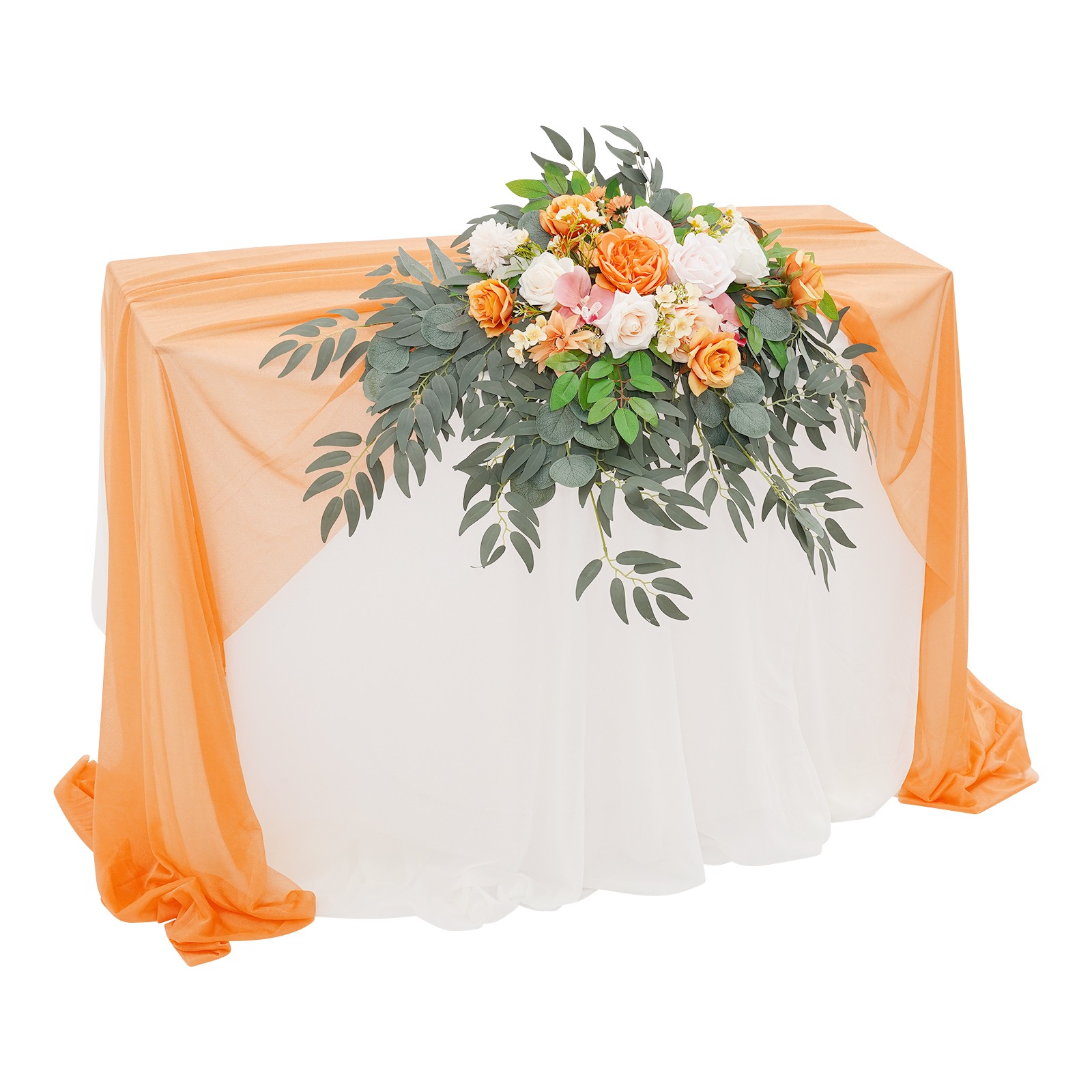 Artificial Flower with Tablecloth, Floral Arrangement for Wedding Table Orange