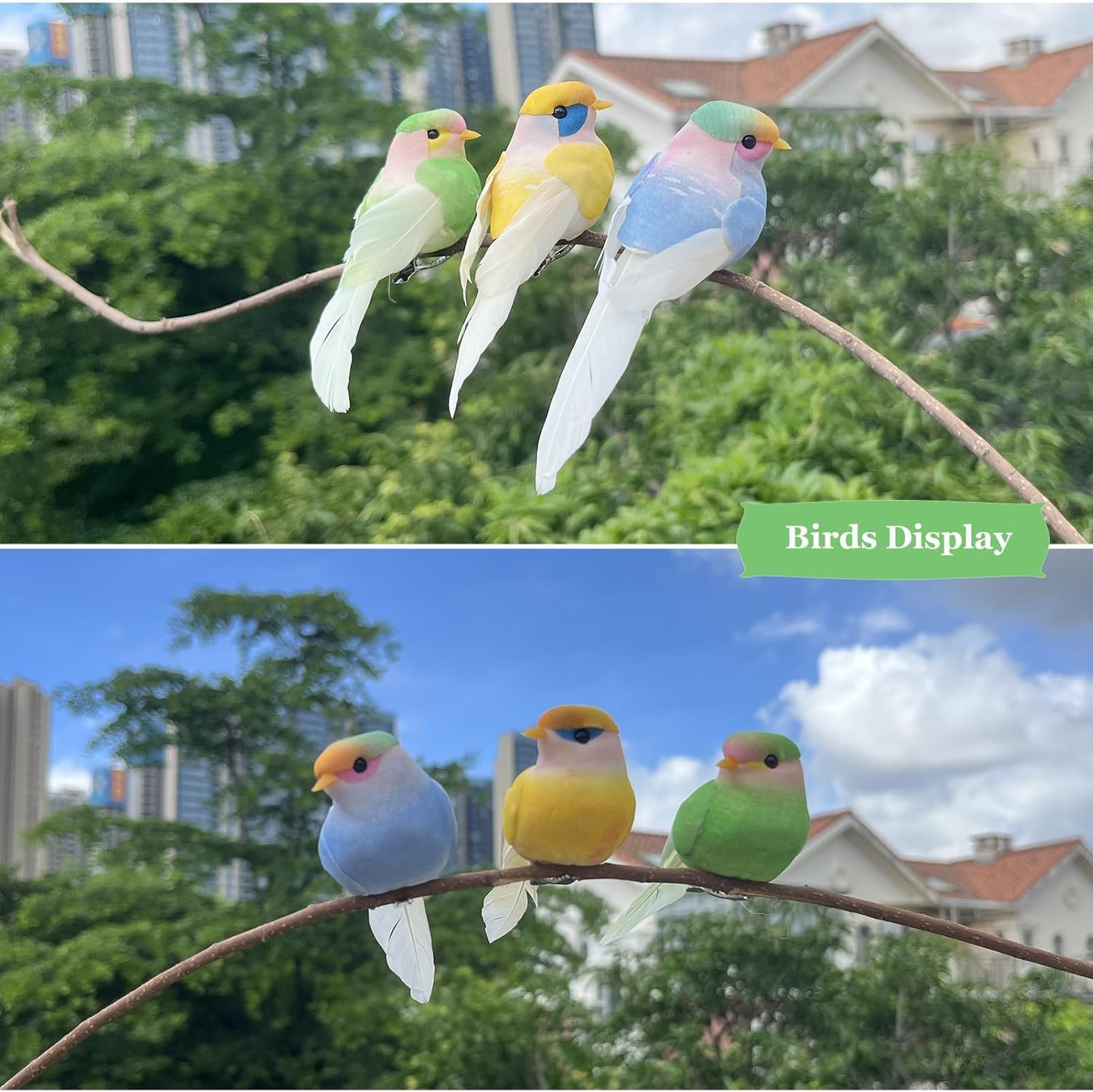 12PCS Colorful Artificial Birds for Decoration Spring Courtyard Trees Flower Arr