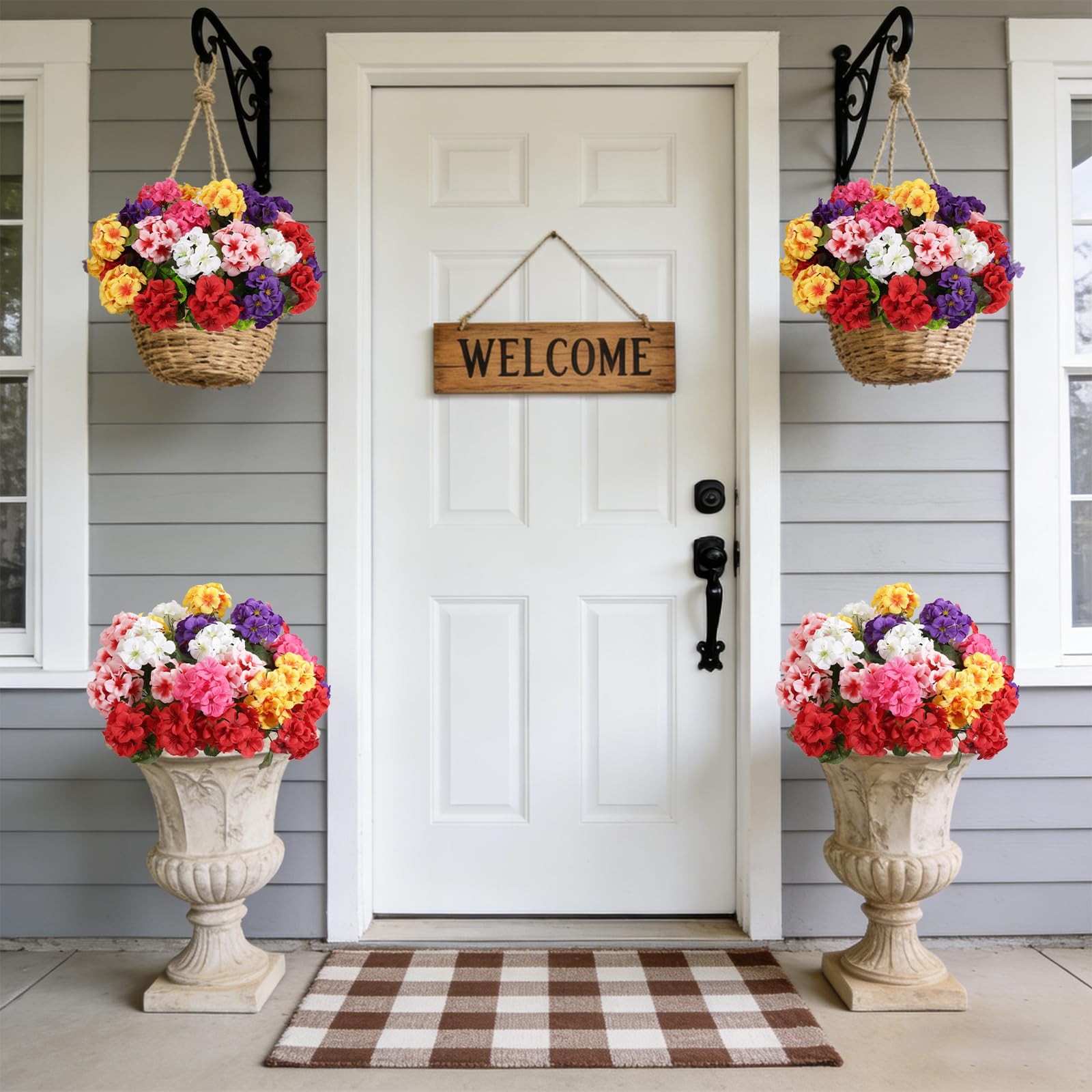Artificial Geraniums Silk Artificial Flowers for Outdoor Indoor, 6 Mixed Colors