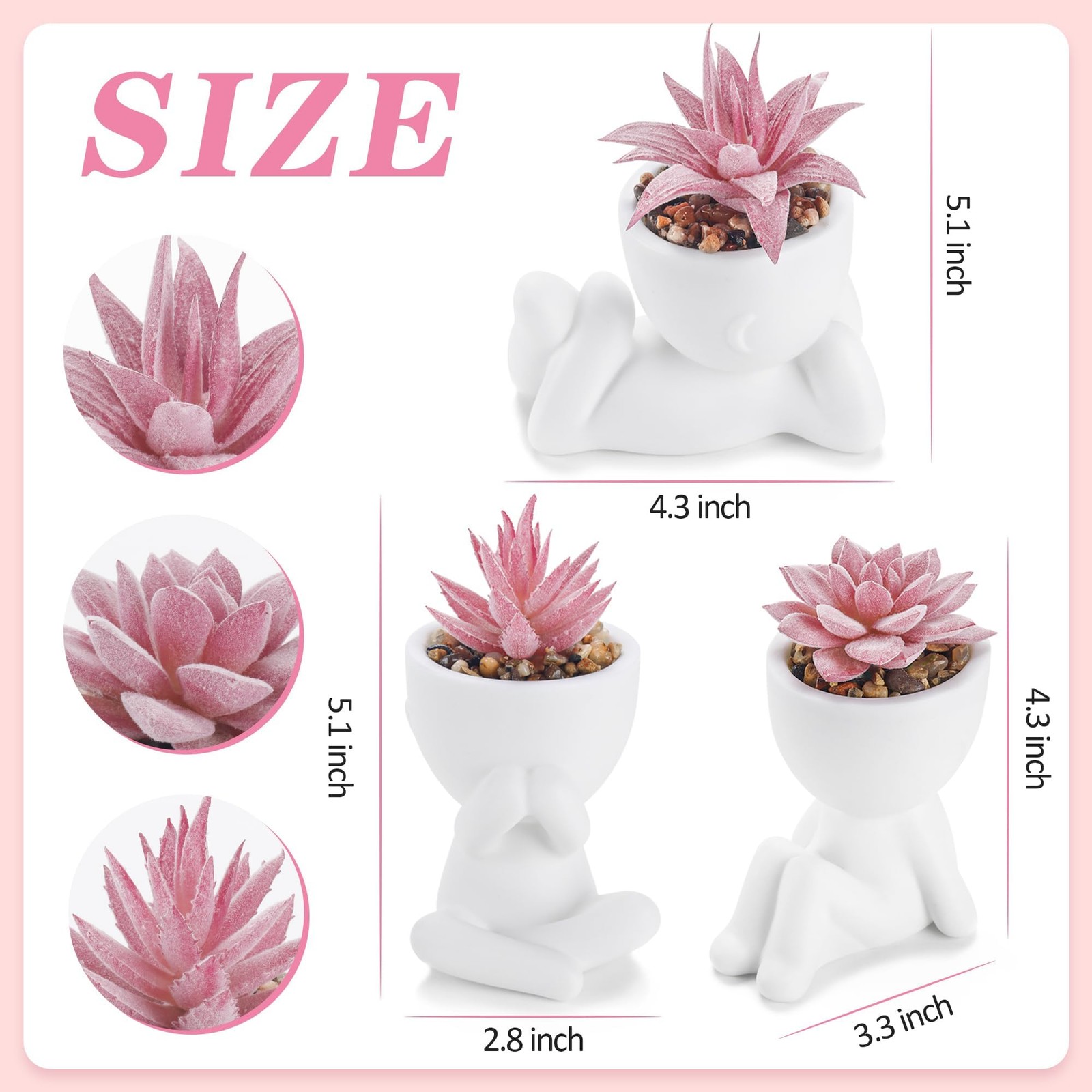 Der Rose 3 Pcs Fake Succulents Plants Artificial Pink Room Office Desk Decor…