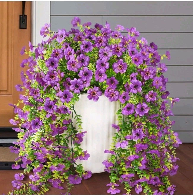Artificial Hanging Flowers Plants for Outdoor Spring Summer Decoration 2PCS Faux