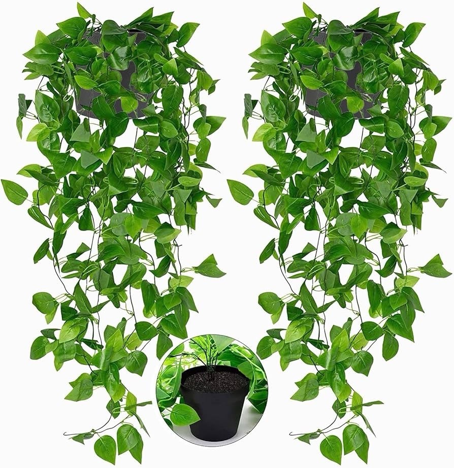 Fake Hanging Plants 2pcs Artificial Hanging Plant for Indoor Outdoor Faux Pot US