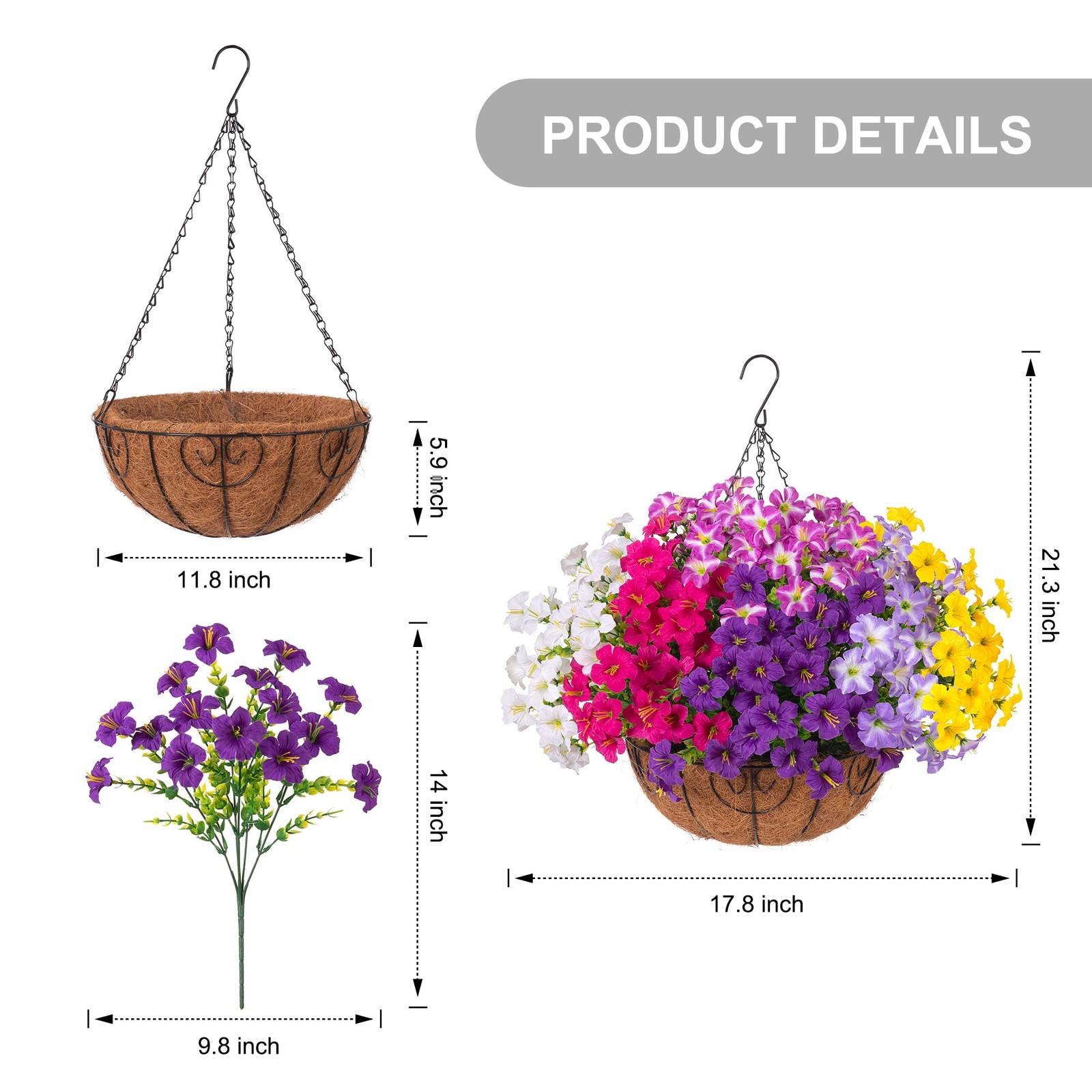 Artificial Fake Hanging Plants Flowers Basket for Outdoors, UV Resistant Faux…