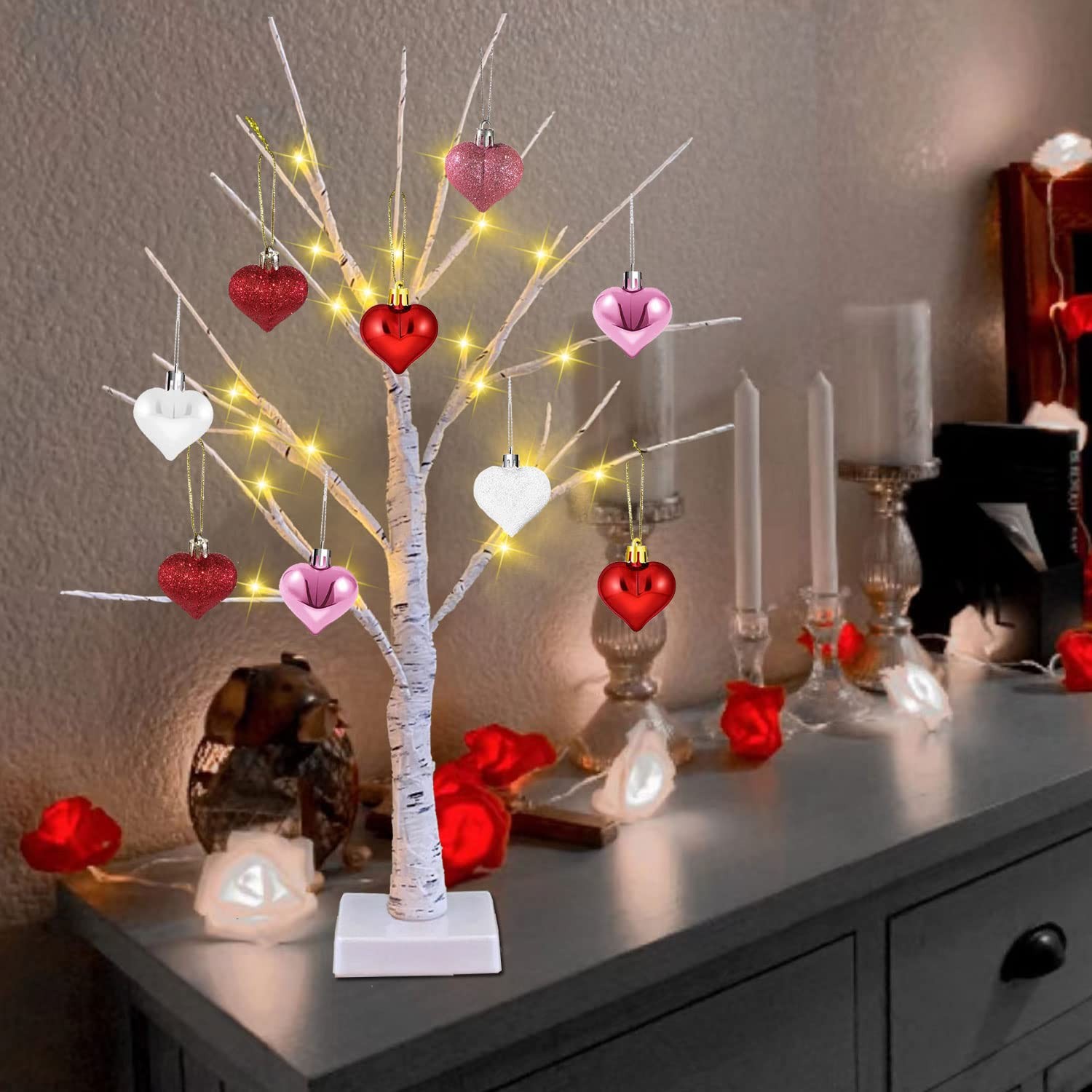 Valentine Tree, Valentines Day Centerpiece for Table, Lighted Valentine Decorati