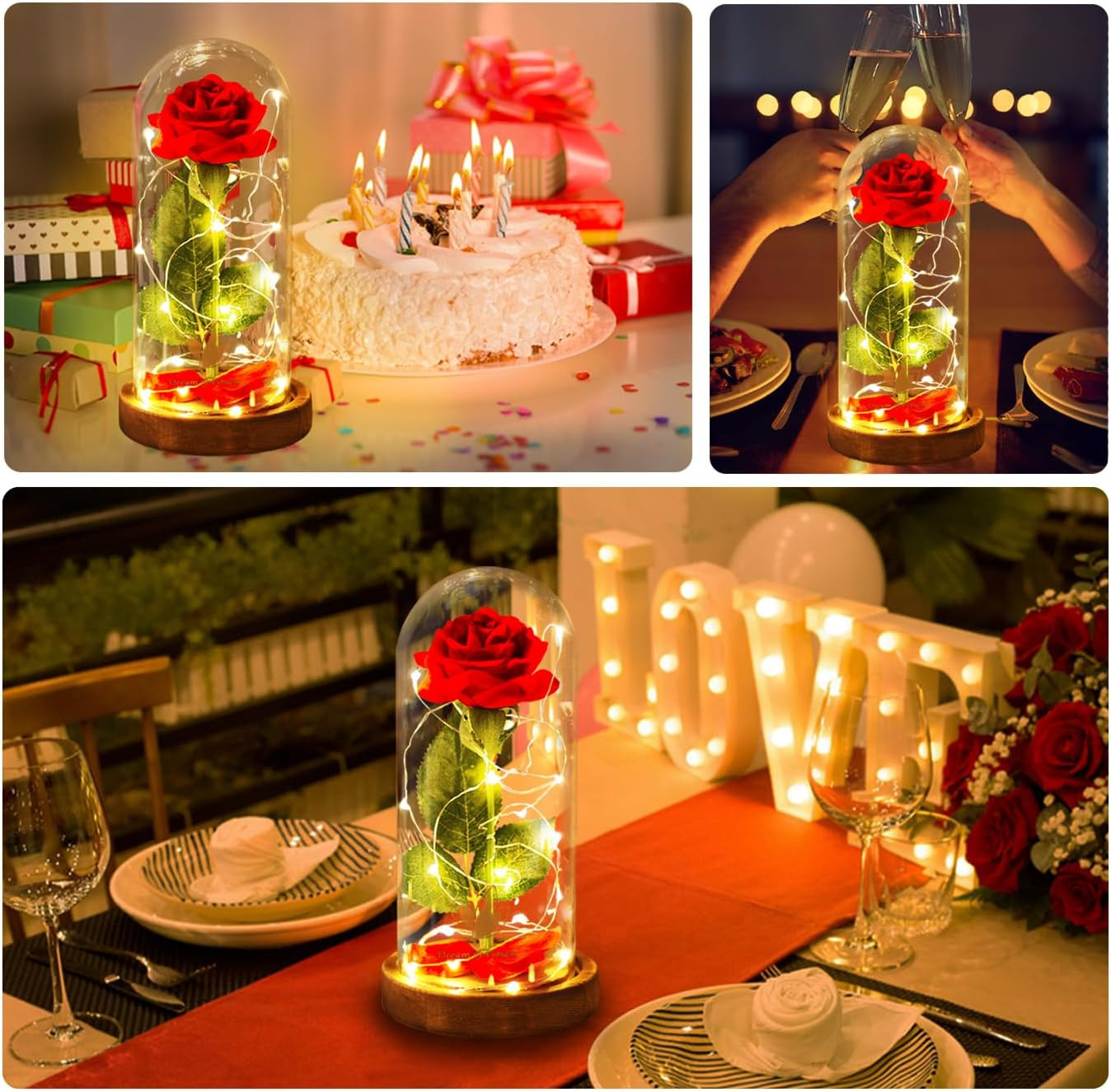 Valentines Day Gifts for Her Beauty and the Beast Rose,Red Rose in Glass Dome wi