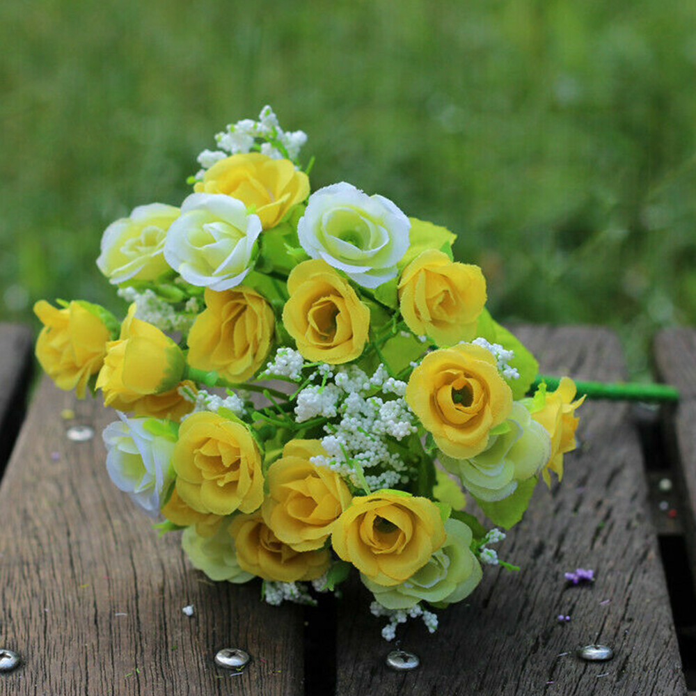 21 Heads Artificial Rose Bud Fake Silk Flowers Bouquet Wedding Party Home Decor