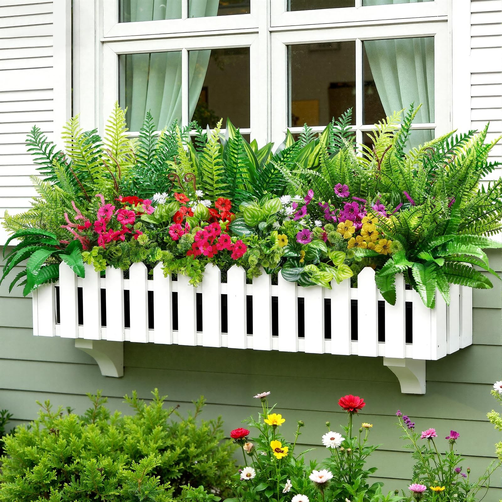 Artificial Plants UV Resistant Greenery Silk Flowers Plastic Faux Stems 24 Pcs