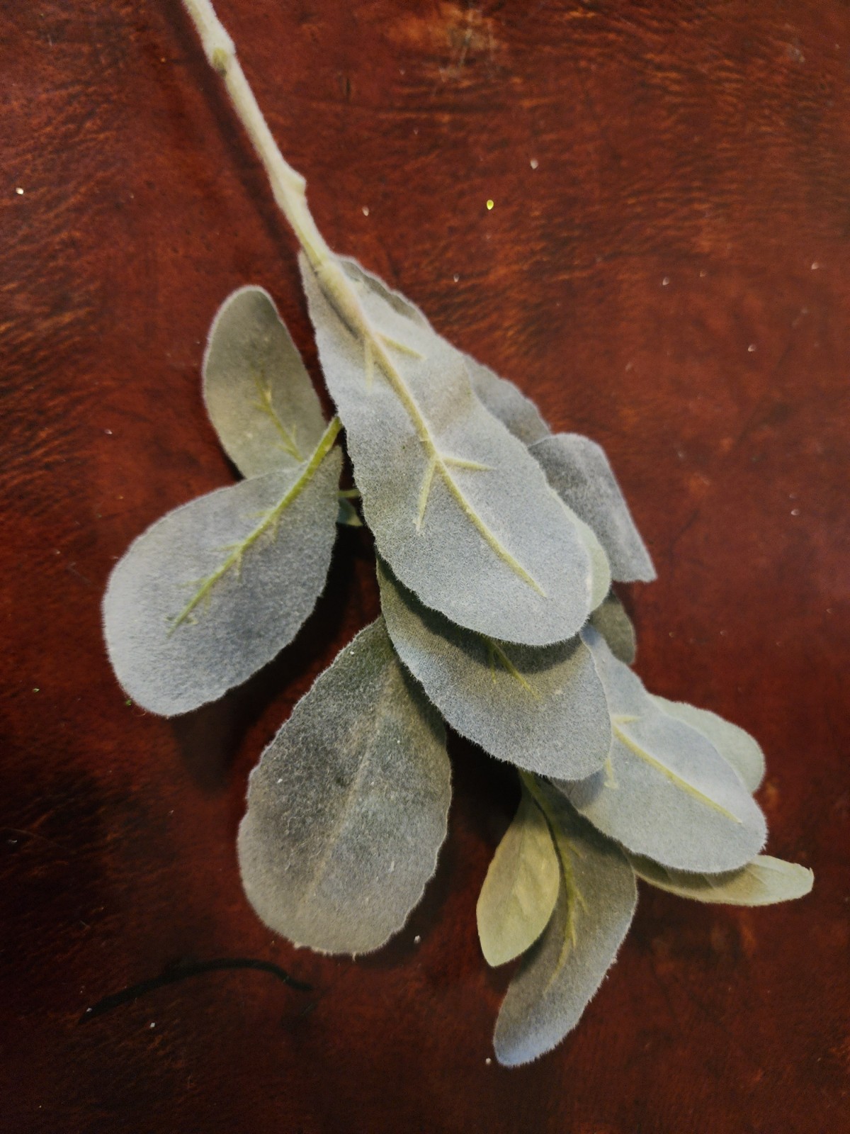 13.5” Faux Lambs Ear Stem • Dusty Green Floral Pick • Artificial Greenery Stem