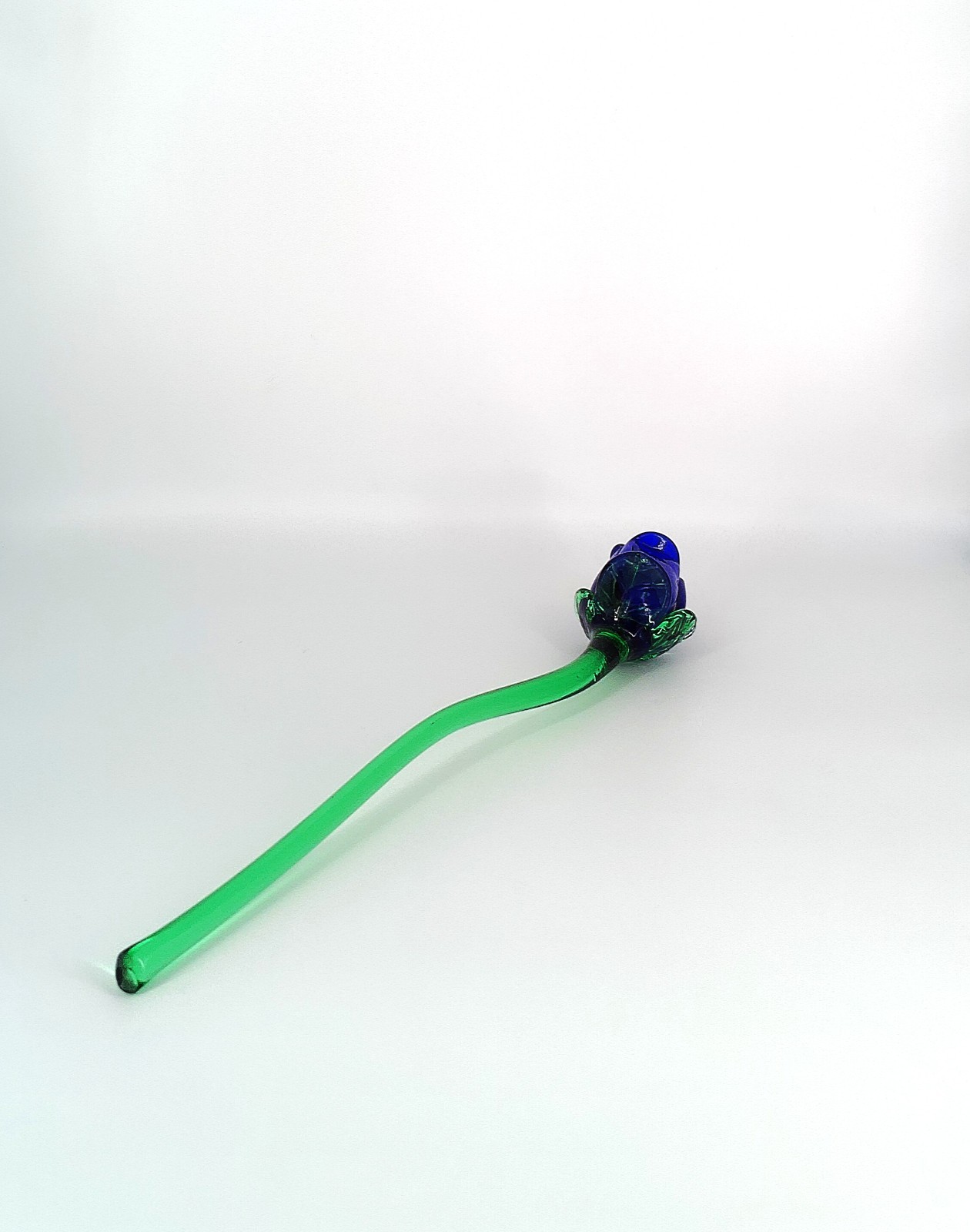 Vintage Murano Style Glass Blown Long Stem 13-3/4″ Blue Glass Rose