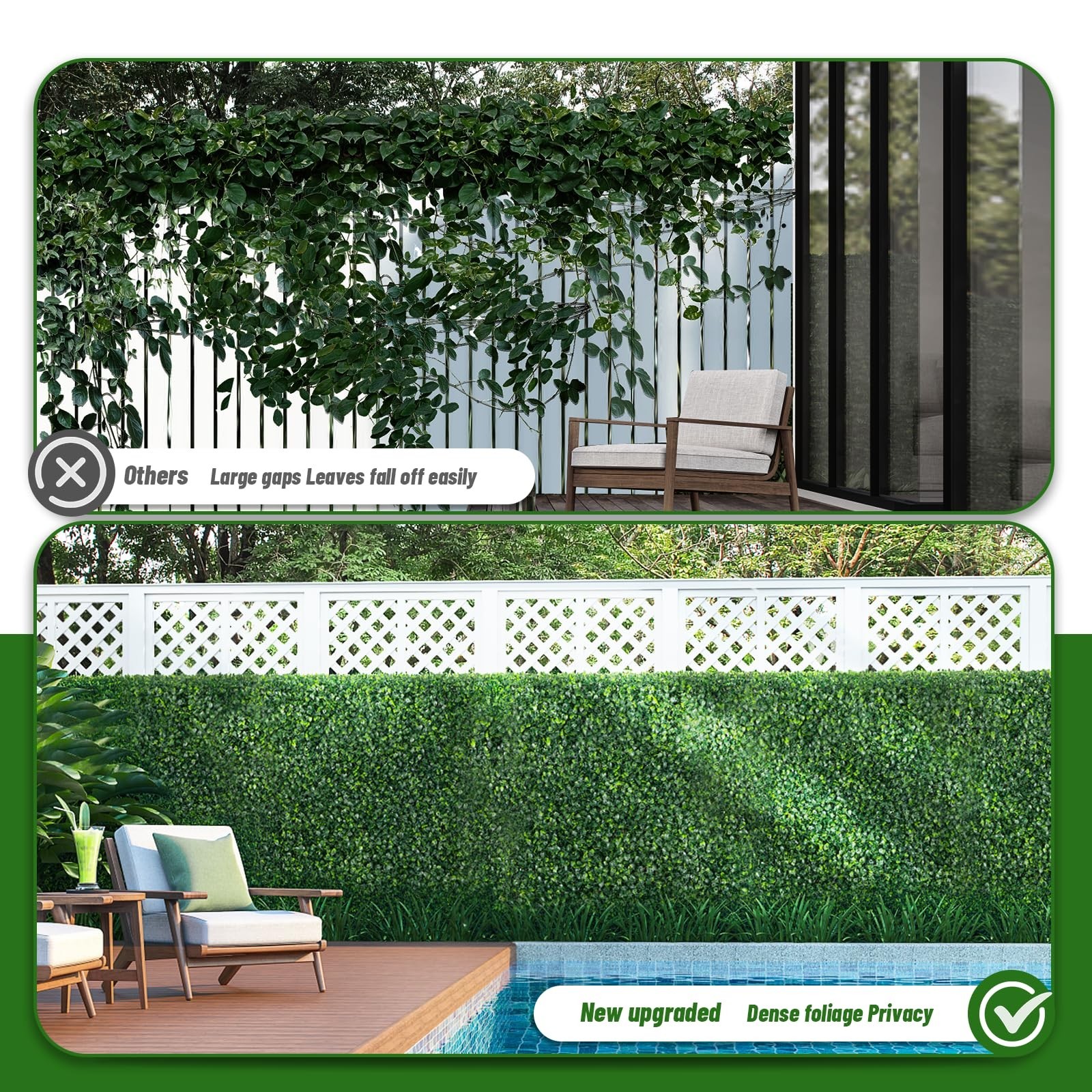 10″x10″ Artificial Grass Wall Panels – 12Pcs Boxwood Hedge UV-Resistant Decor, P