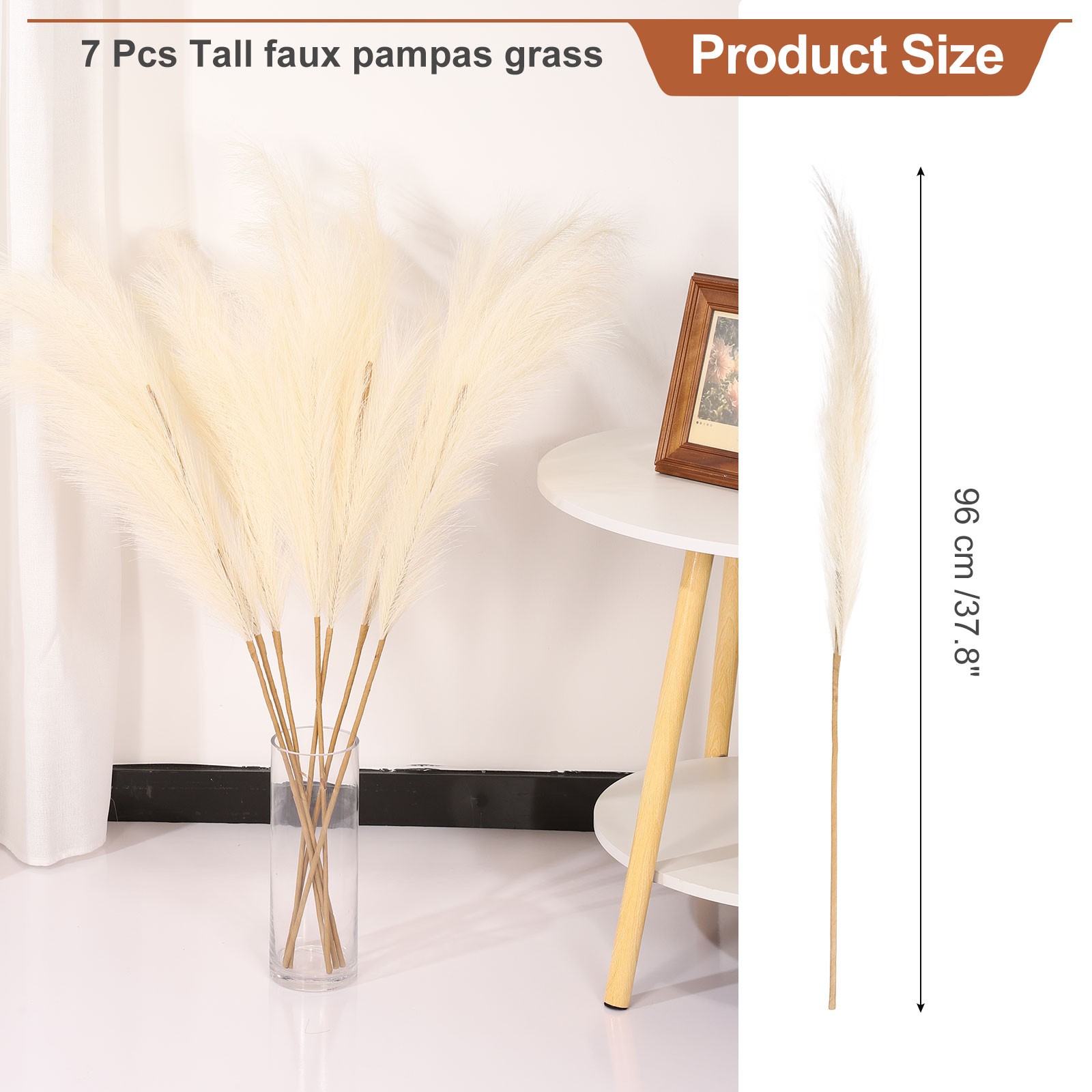 7Pcs 37.8in Pampas Grass Decor Artificial Pampas Grass Bulk Beige