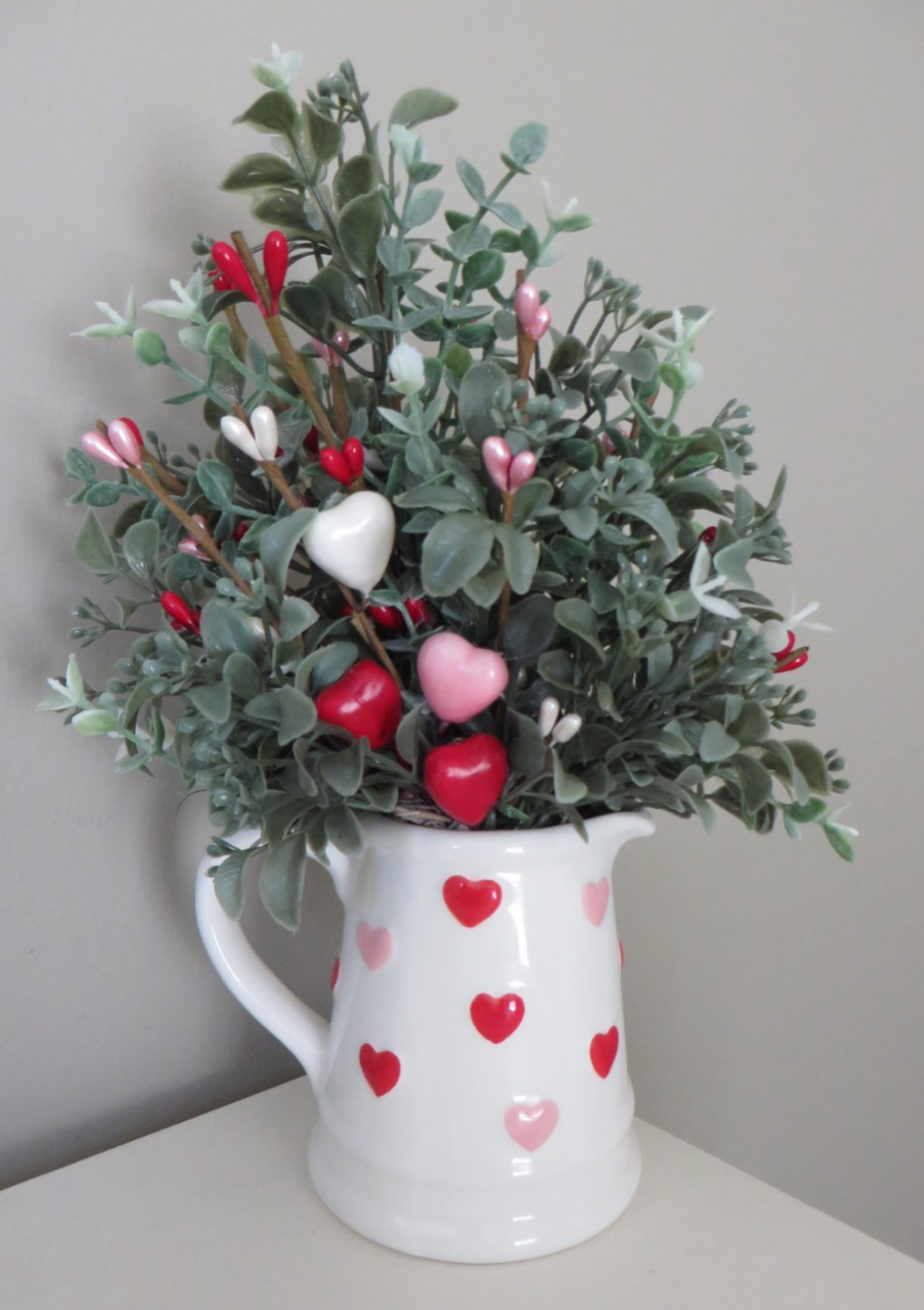 Valentine’s Day Floral Arrangement in Ceramic Creamer – Home Decor #584