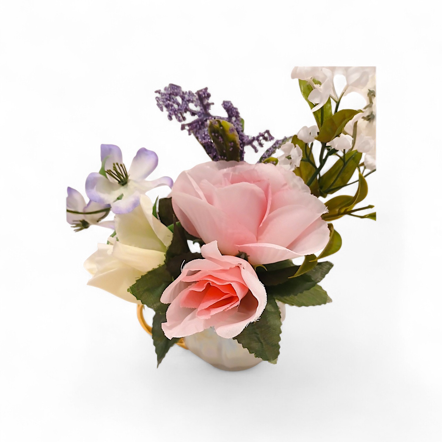 Tea Party Floral Arrangement Pink White Roses POP-IN Bridal Vanity Elegant Gift