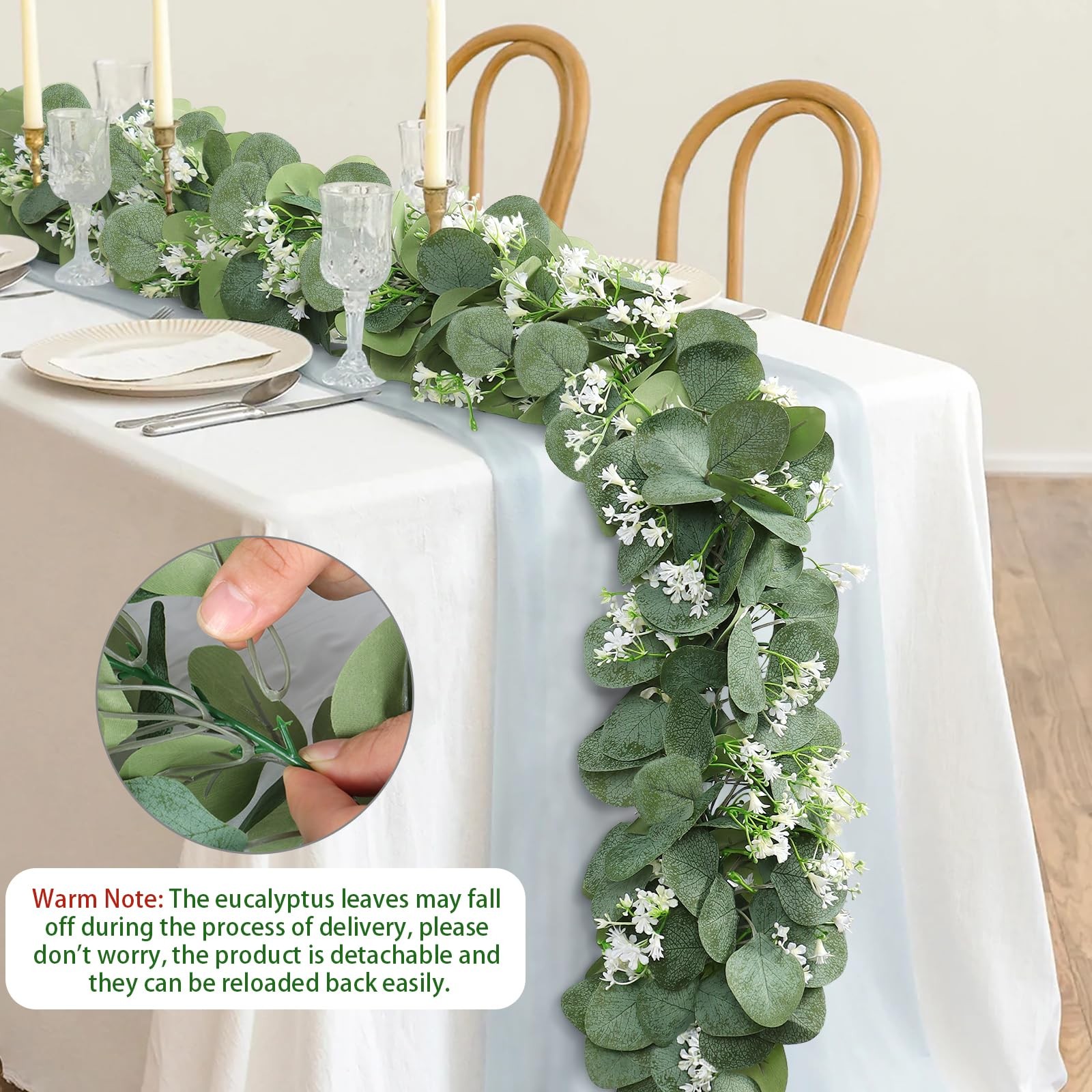 Eucalyptus Garland with White Flowers, 4 Packs 5.9Ft Artificial Silver Dollar…