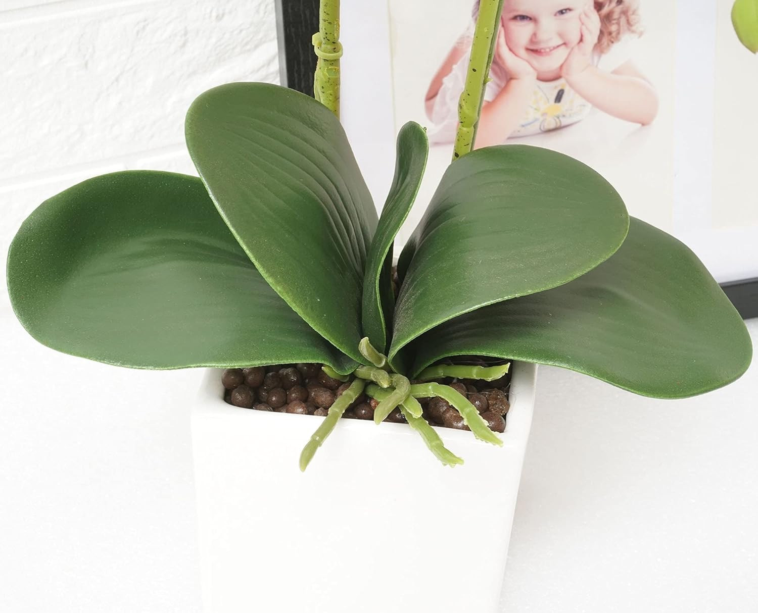 Real Touch White Orchid Arrangement in Vase – Elegant Faux Flower Centerpiece