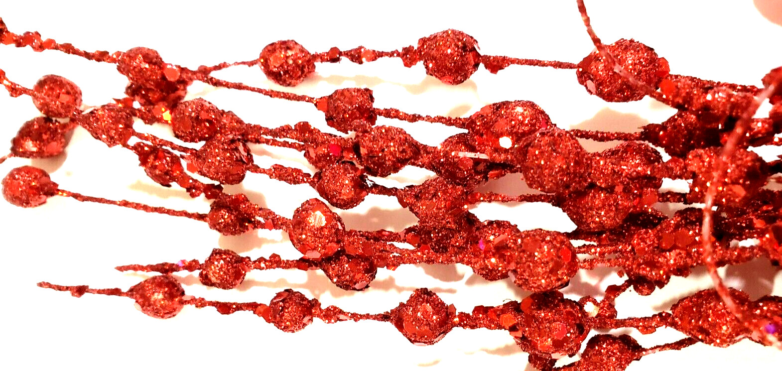 Red Glittered Velvet Leaf & Ball Picks Very Glittery 18″ Tall Set of 7