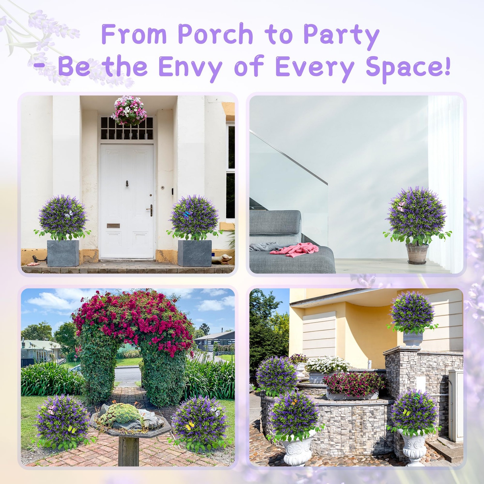 28″ Artificial Boxwood Topiary with Lavender, UV Resistant Topiary Tree Faux …