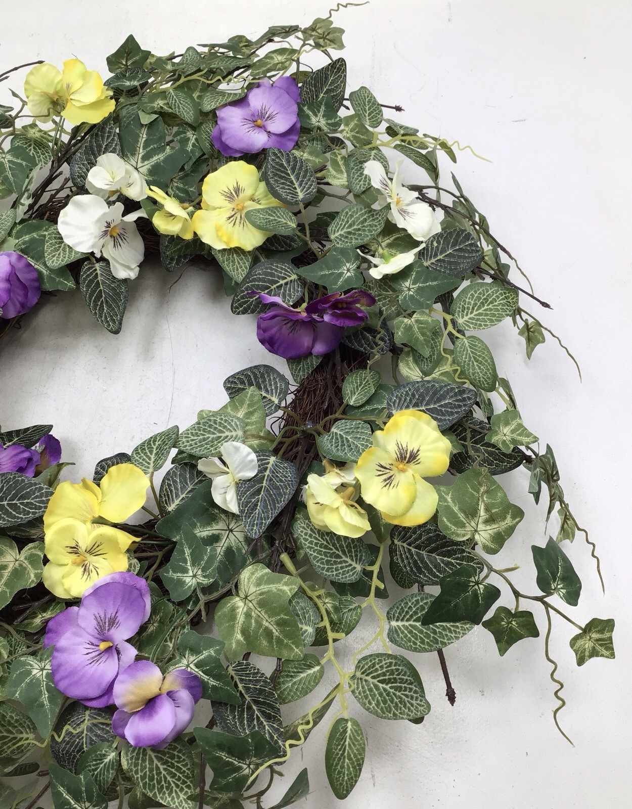 Sullivans 24 Inch Artificial Pansy Greens Mixed Bush Wreath Purple Open Box