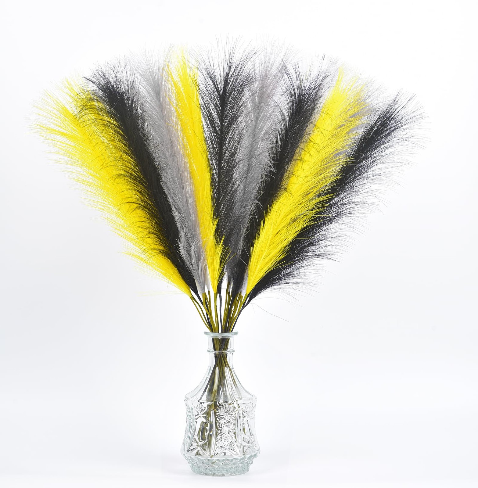Yellow Pampas Grass Decor 23 Inch 16 Pcs Faux Bouquets Artificial Fake Flower