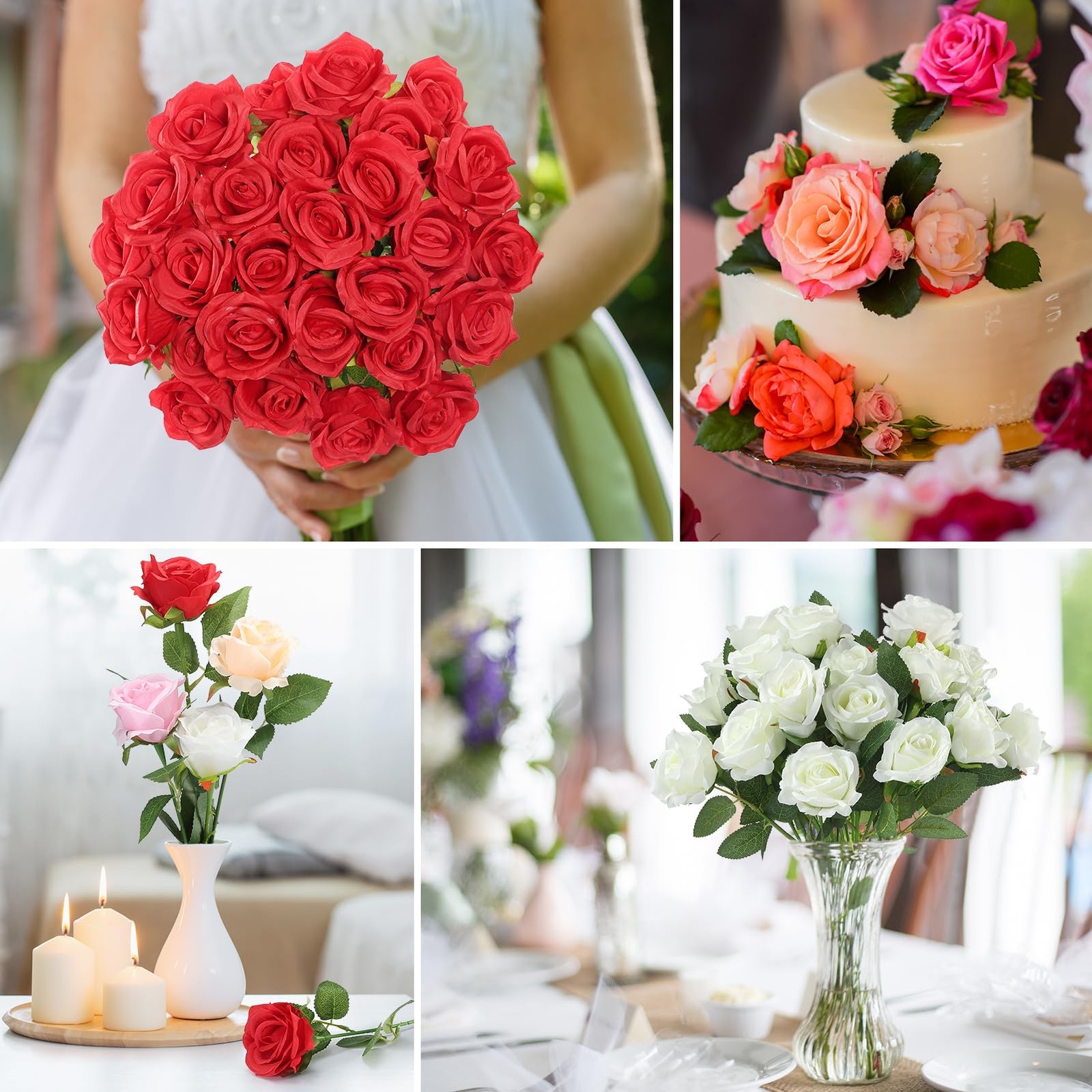 27Pcs Fake Roses and 2000Pcs Rose Petals, Artificial Flowers Silk Roses with …