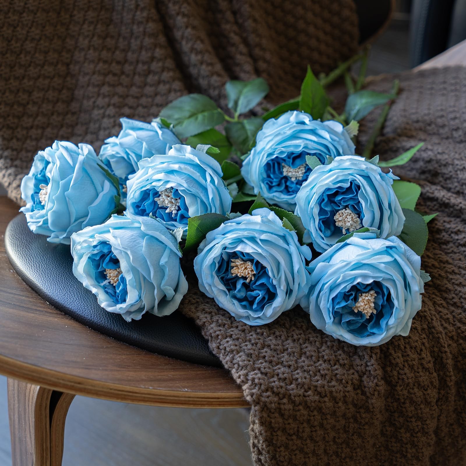 4-PCS Deep Blue Artificial Austin Rose Peony Real Touch Latex Flowers