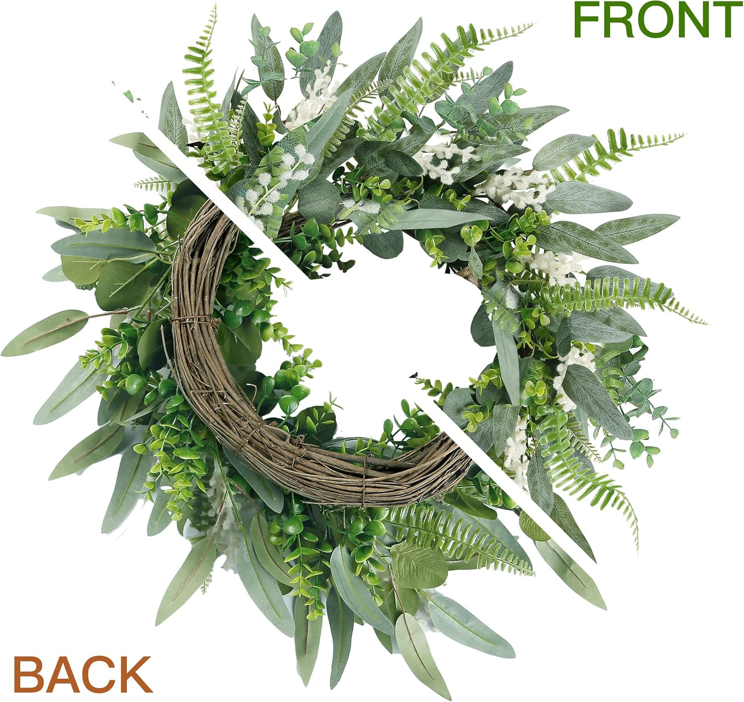 Green Artificial Eucalyptus Wreath with Welcome Sign 20In Mixed White Berries Sp