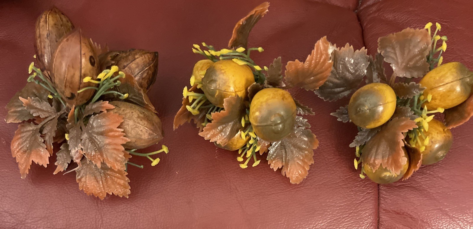Vintage Plastic MCM Faux Greenery Retro Crafts Acorn Nuts Fruit Leaves 28 Piece