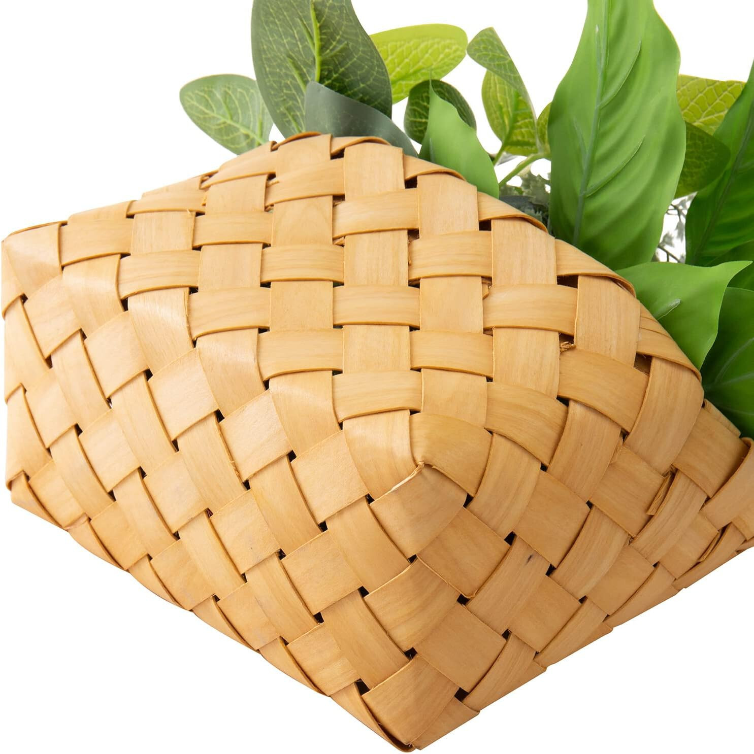 new in box MyGift Artificial Greenery Arrangement in bamboo basket wall hanging