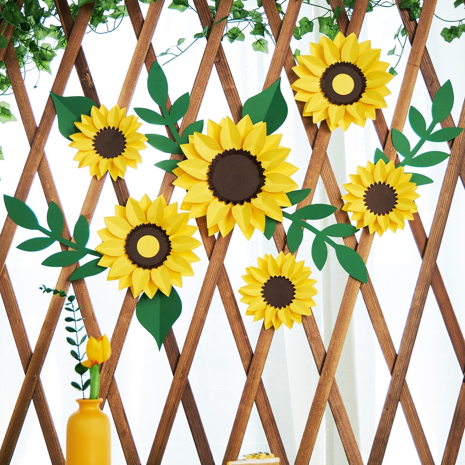 15pcs Sunflower Wall Decor, Paper Flower for Wall with 3D Artificial Flowers …