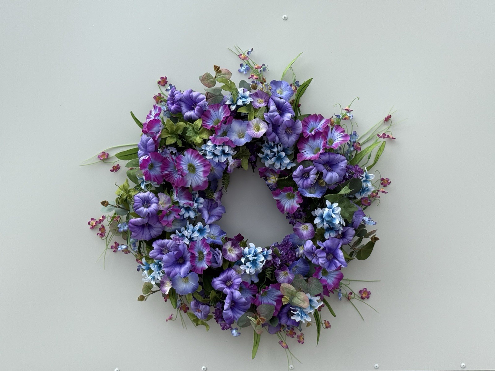 Spring Floral Wreath Purple Blue Pink Front Door Handmade Decor