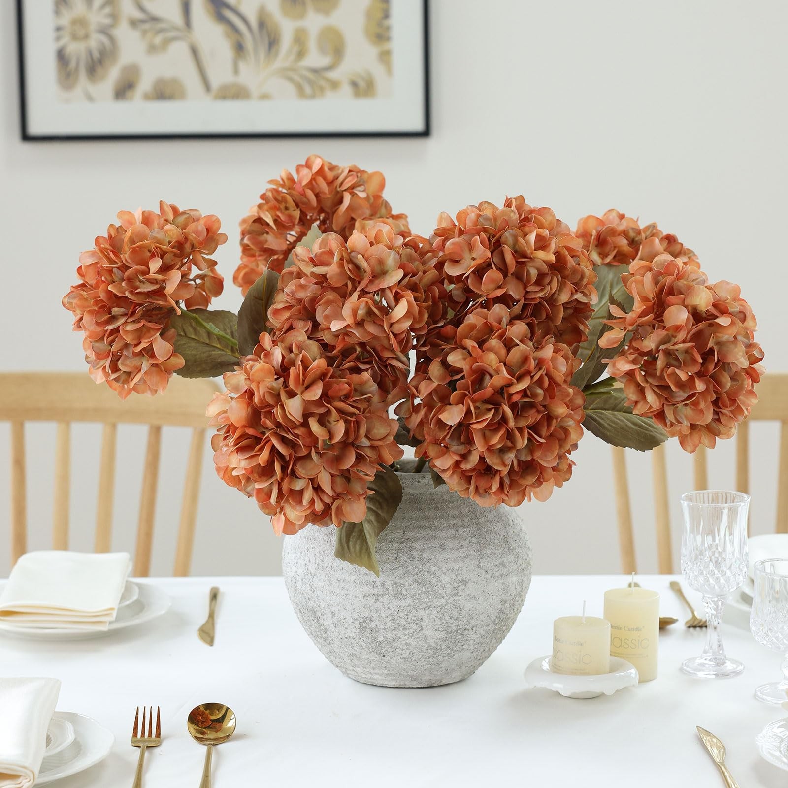 4Pcs Burnt Orange Artificial Hydrangeas Flowers Large Fake Silk Hydrangea Flo…